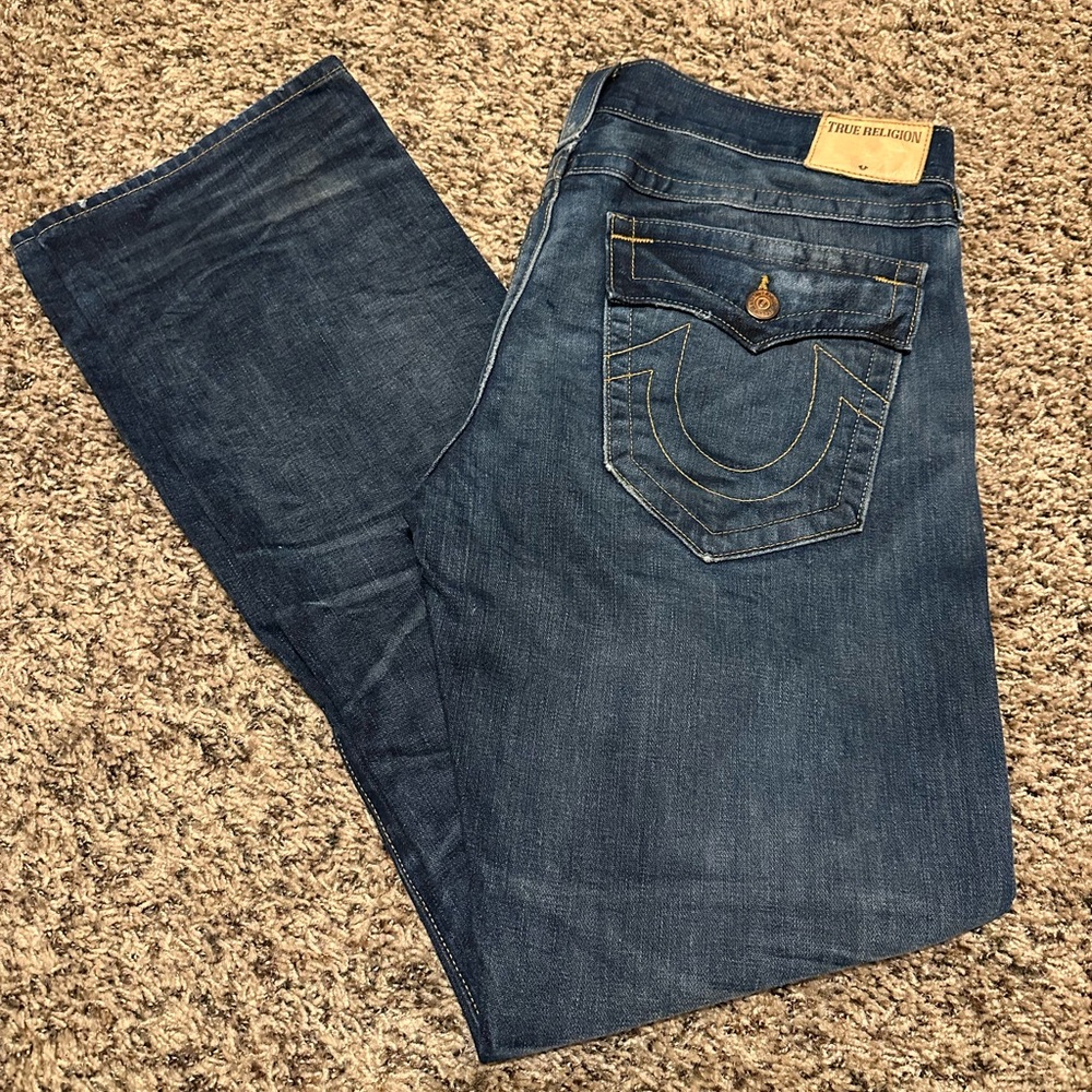 True Religion Men's Ricky Relaxed Straight Jeans, Size 36 inseam 34 EUC.